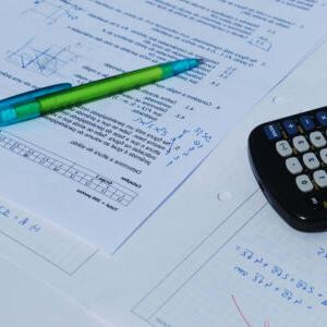 A math test, pen and calculator